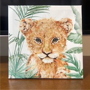 Lion Cub Canvas Art - Green and Brown